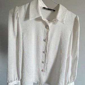 Zara "Silk" White Blouse with Pearl Buttons